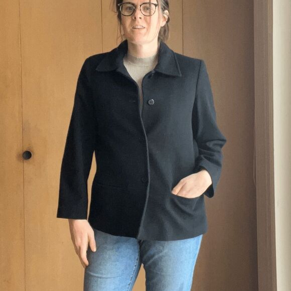 VTG Casual Corner Black Wool Button Jacket L Minimalist Chic Old Money - Picture 6 of 8